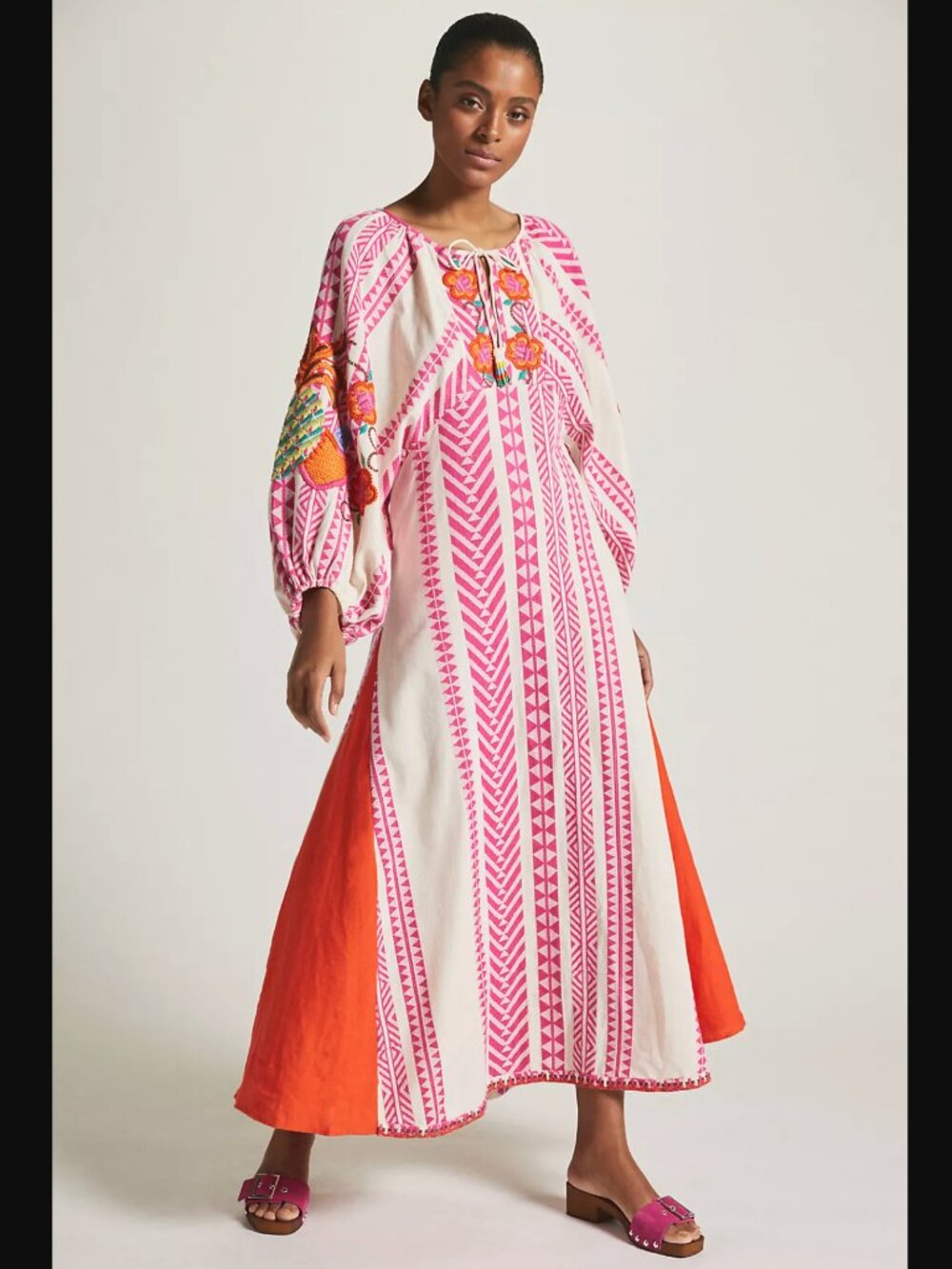 NWT Farm Rio Jacquard Pink and Orange Embroidered Maxi Dress
